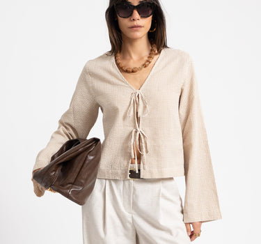 Zoe Seersucker Tie Shirt Checkered - Things I Like Things I Love