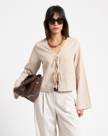 Zoe Seersucker Tie Shirt Checkered - Things I Like Things I Love