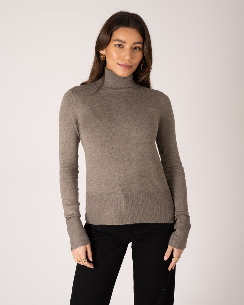 Ava Soft Roll Neck Knit Brindle - Things I Like Things I Love