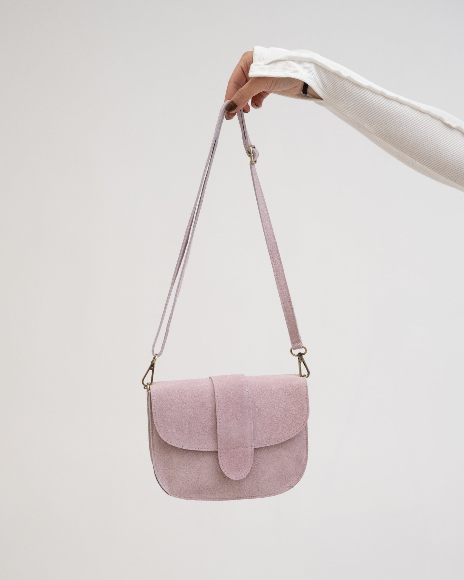 Pink suede discount crossbody bag