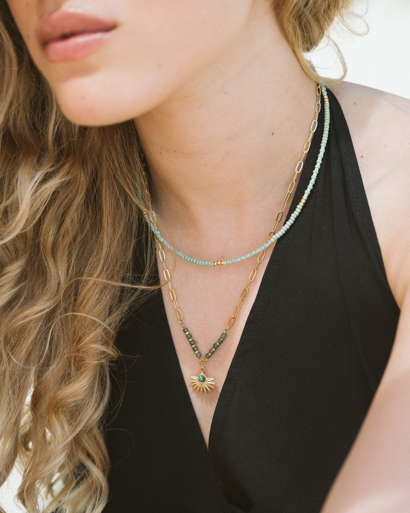 Choker Necklace Green Gold - Things I Like Things I Love