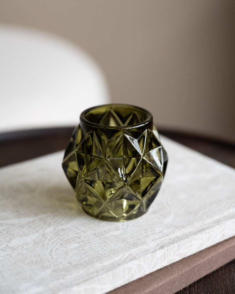 Double Sided Candle Holder Diamond Green Glass - Things I Like Things I Love
