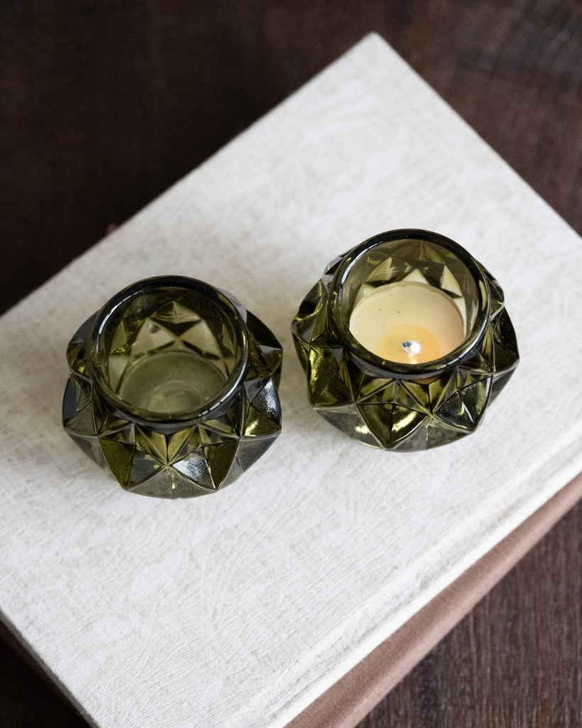 Double Sided Candle Holder Diamond Green Glass - Things I Like Things I Love