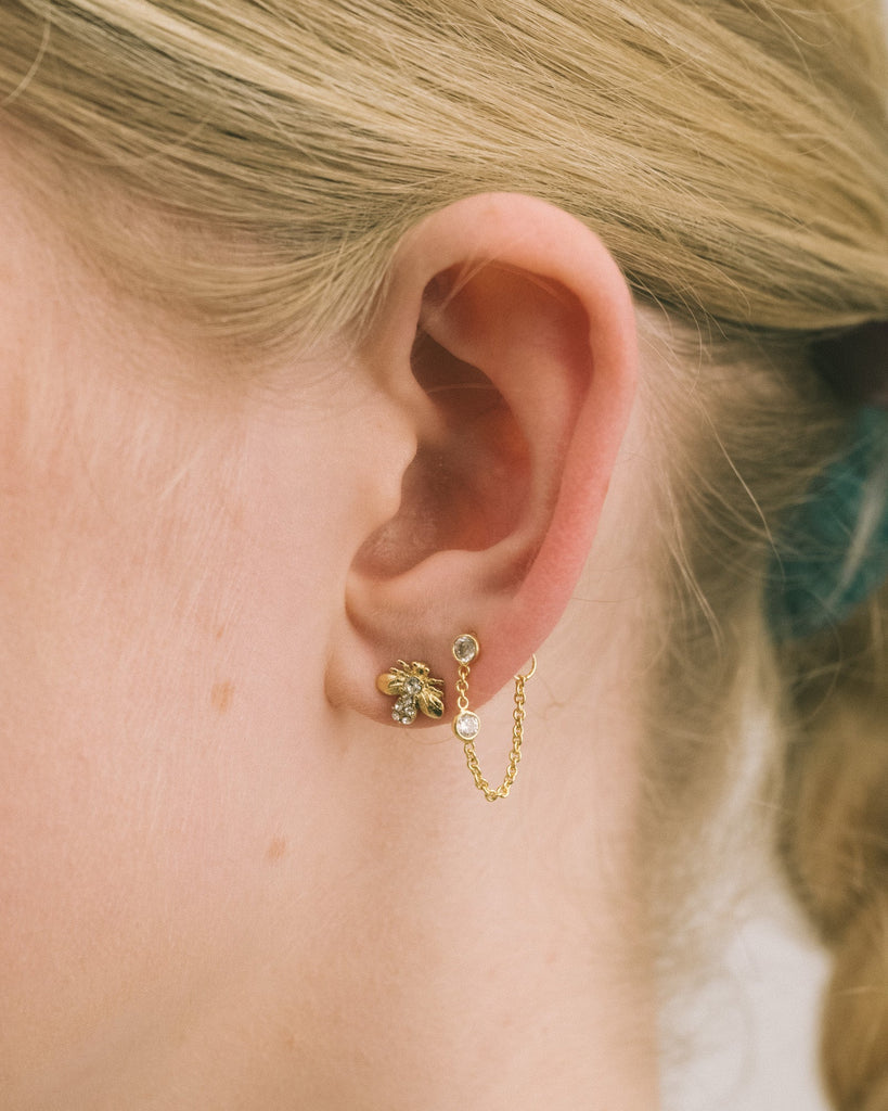 Earring Chain Stud Zircon Gold - Things I Like Things I Love