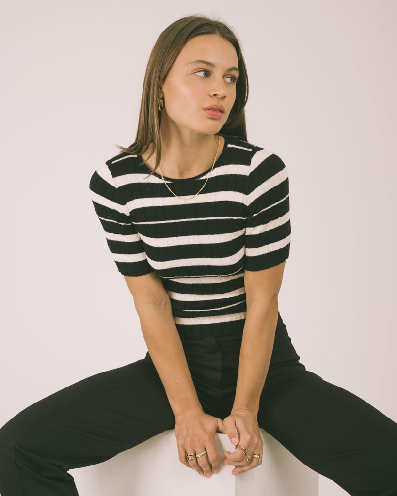 Freya Knit Black Stripe Eggnog - Things I Like Things I Love