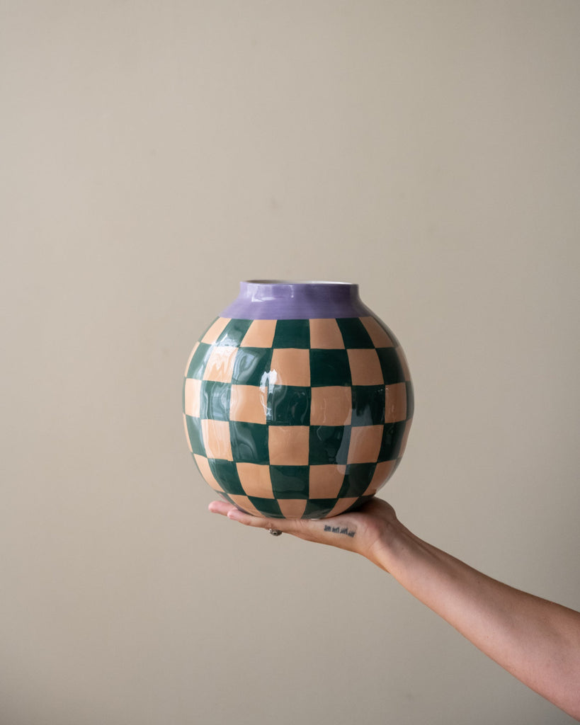 Hand Painted Vase Check Green/Brown - Things I Like Things I Love