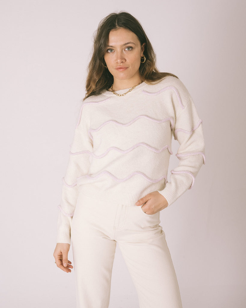 Lola Contrast Knit Lilac/Off-White One Size - Things I Like Things I Love