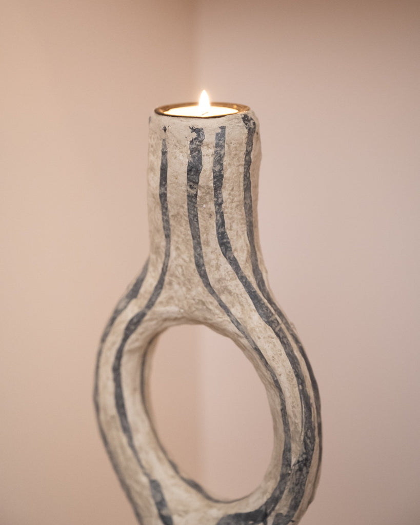 Paper Mache Tealight Holder Stripe - Things I Like Things I Love