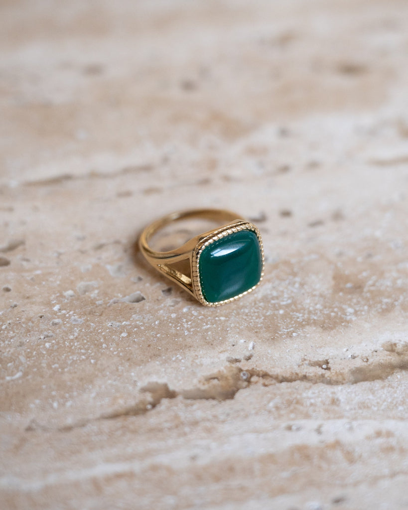 Ring Agate Stone Green Gold - Things I Like Things I Love