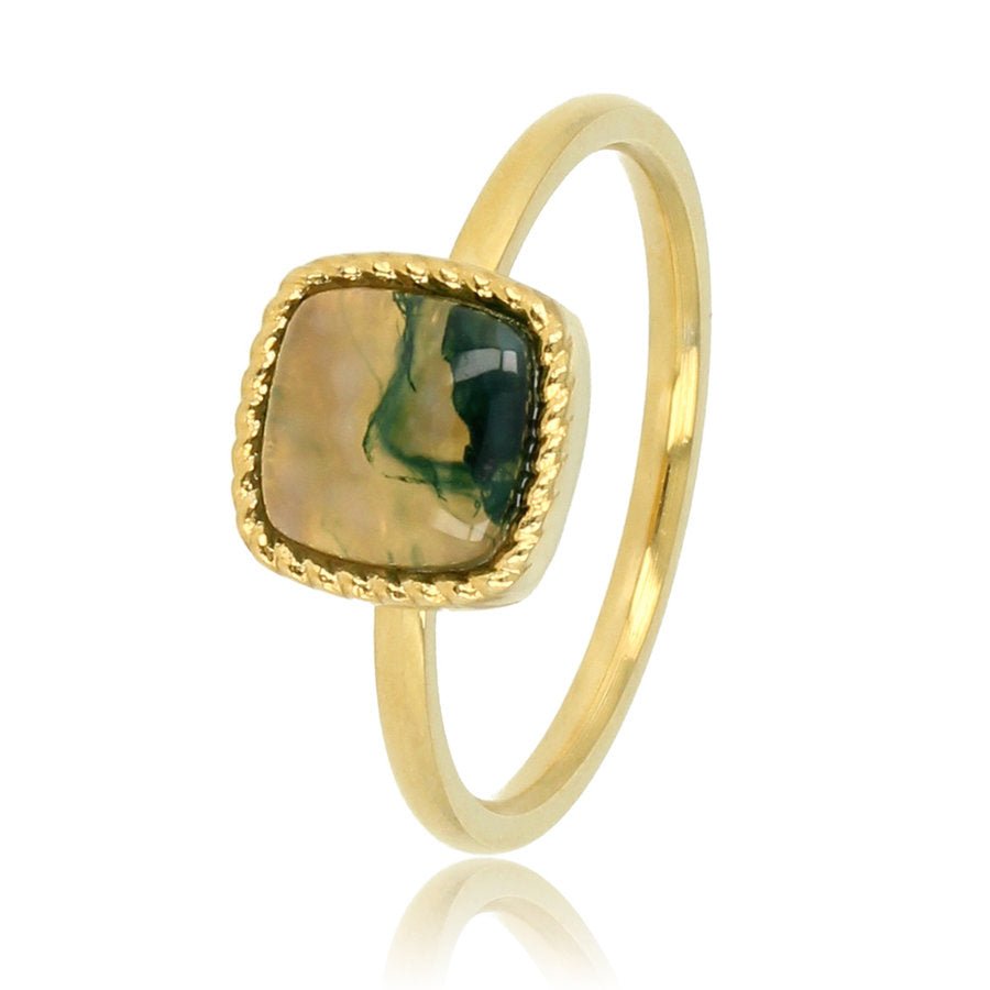 Ring Signet Moss Agate Gold - Things I Like Things I Love