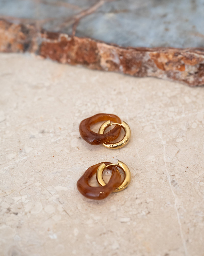 SET OF 2 - Statement Earrings Bold Organic Brown Gold - Things I Like Things I Love