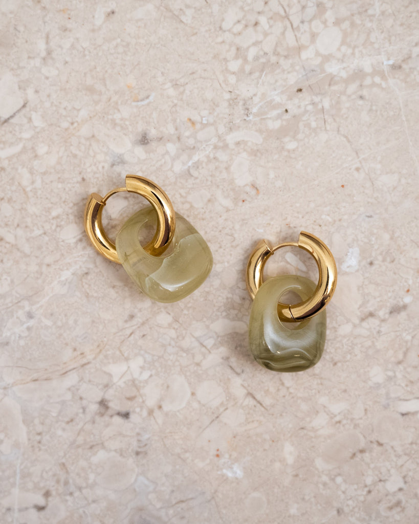 SET OF 2 - Statement Earrings Penta Olive Gold - Things I Like Things I Love