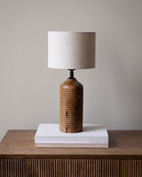 Table Lamp Paolo Wood Brown incl. Shade Livigno Natural