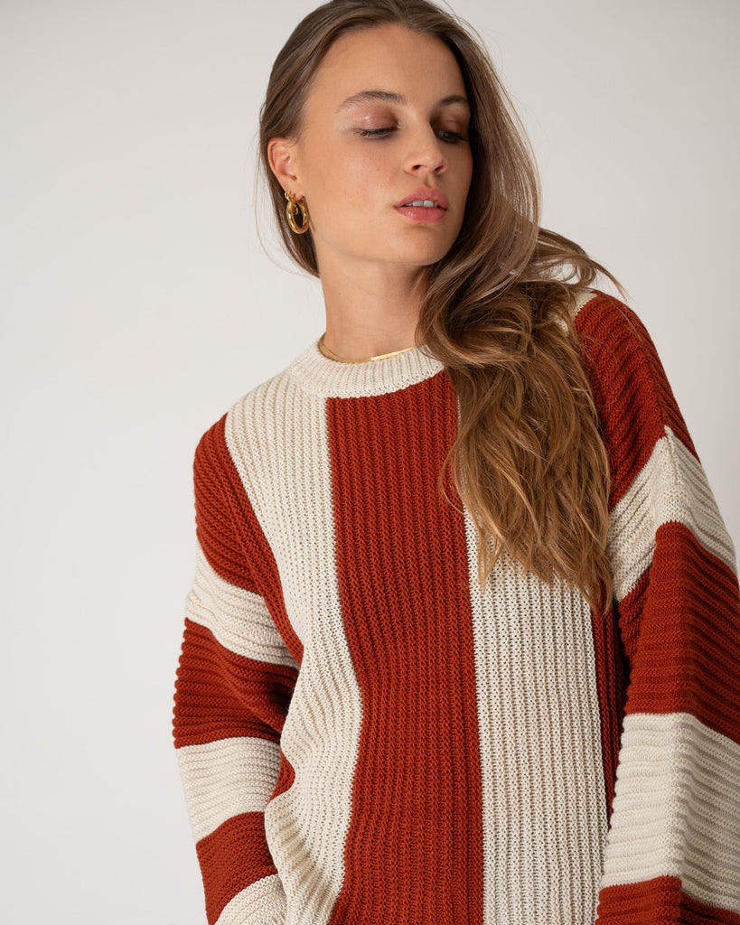 TILTIL Indy Knit Stripe Rust Beige One Size - Things I Like Things I Love
