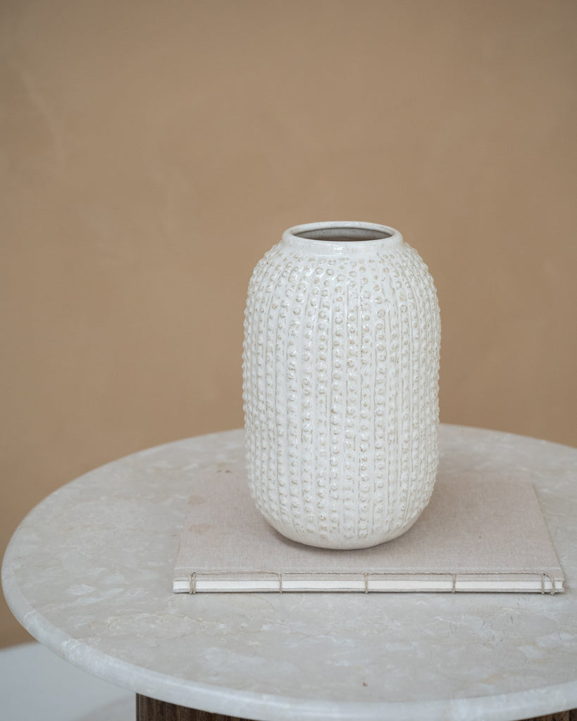 Vase Ceramic Off White Pattern Round - Things I Like Things I Love