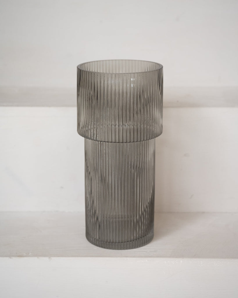 Vase Grey Glass Rib - Things I Like Things I Love